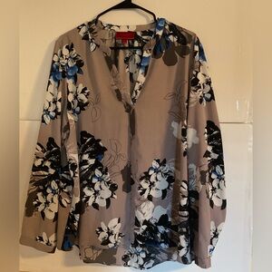 Jennifer Lopez Floral Blouse in Gray, Black, and Blue